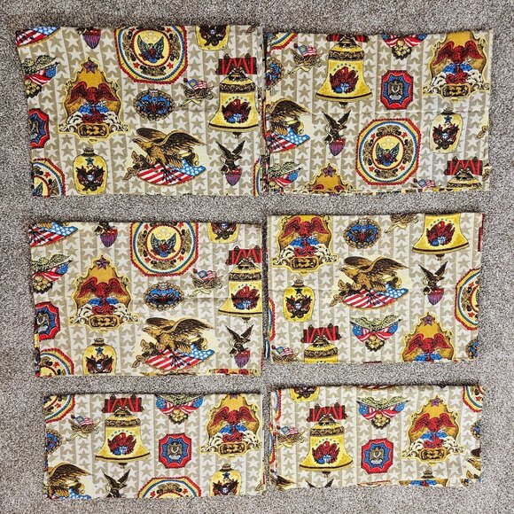 Vintage Patriotic Bicentennial Americana Fabric Curtain Panels 1970s Set of 6 - Picture 1 of 11